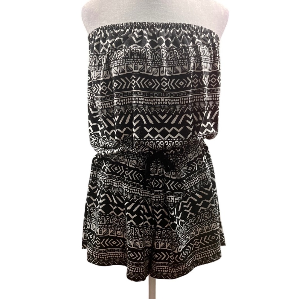 ❤️Mossimo Supply Co Women XXL Black White Tribal Geometric Strapless Romper Boho